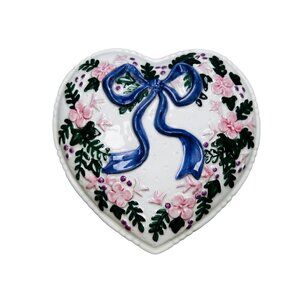 Fitz and Floyd Essentials Heart Trinket Ceramic Dish Floral